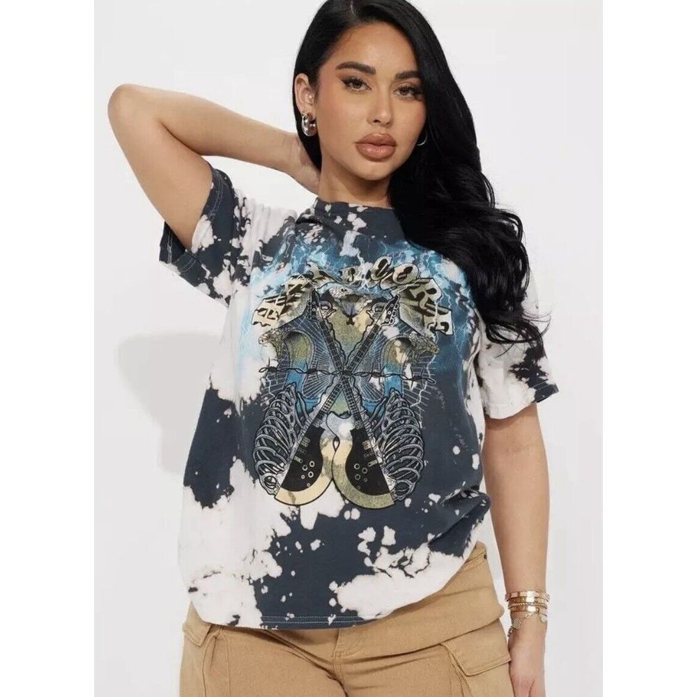 NEW Fashion Nova Hardcore Graphic Print Black Bleached T shirt Womens Size Small
